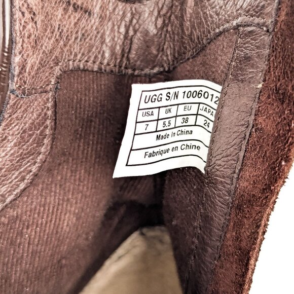 UGG Women Milnor Brown Suede Buckle Zip Ankle Western Heel Boots sz 7 - Picture 7 of 7